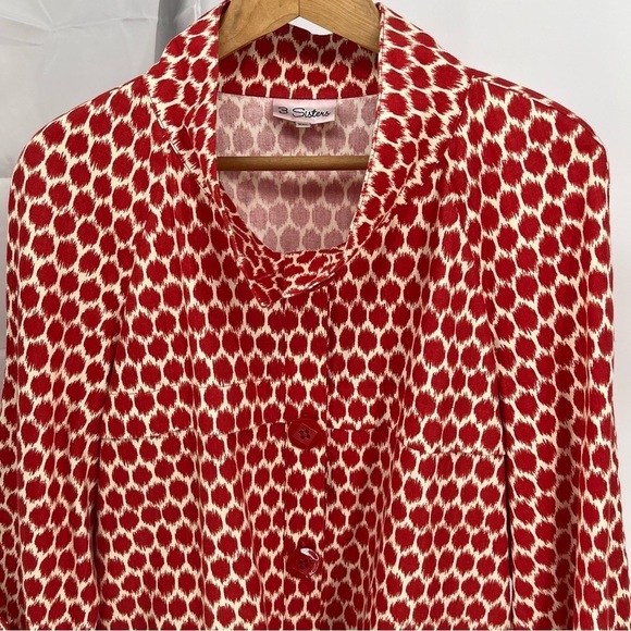 3 Sisters Womens NEW Jacket Size XXL Patterned 5 Buttons Pockets Red Cream - Picture 2 of 9